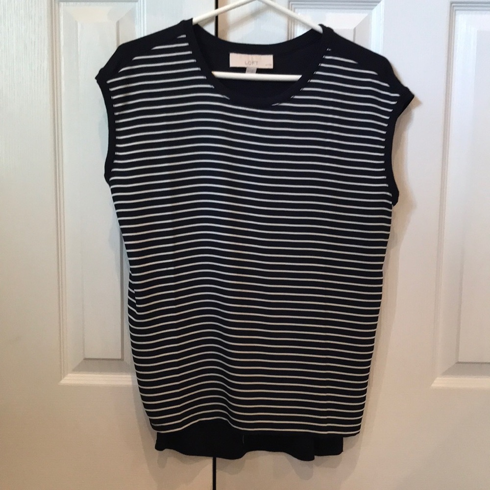 Loft navy blue an off white striped sleeveless tee
